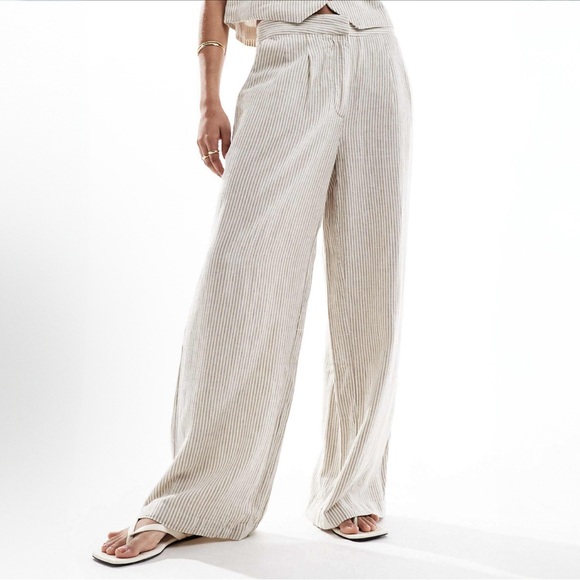 Mango Wide Leg Linen Trouser Pants